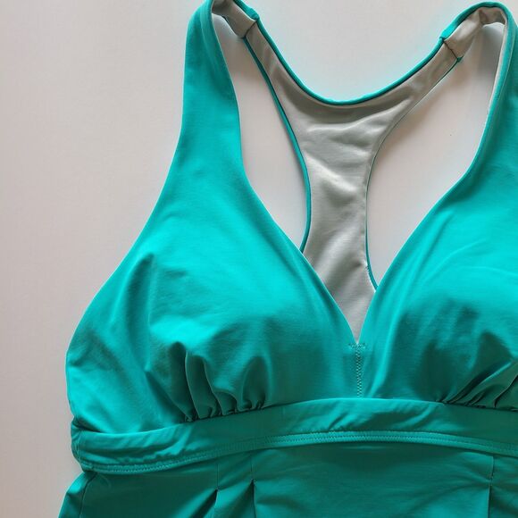Lands' End Women’s Aqua Tankini Swim Top V-Neck Flutter Top W/Racerback Size 10 - Picture 3 of 7